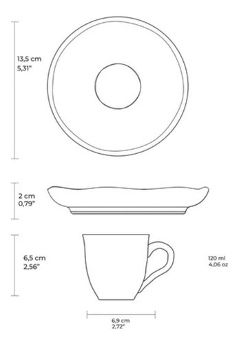 Jogo com 6 xícaras de café com 6 pires bio éden Porto Brasil