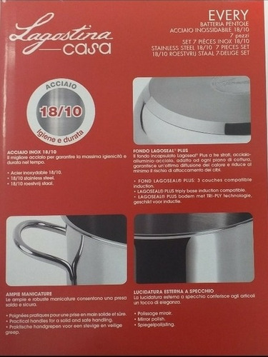 Imagen 4 de 6 de Juego De Ollas Inducción Lagostina Bateria Every 7piezas