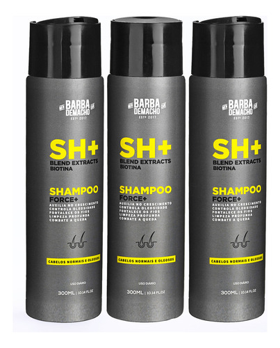  Kit 3 Shampoo Antiqueda Sh Force + Biotina E Jaborandi 300ml