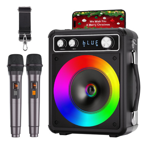 Máquina De Karaoke, Altavoz Bluetooth Portátil Con 2 Micrófo