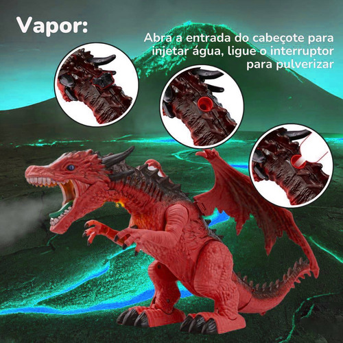 Dragão Com Controle Remoto Anda E Emite Som Replay Kids
