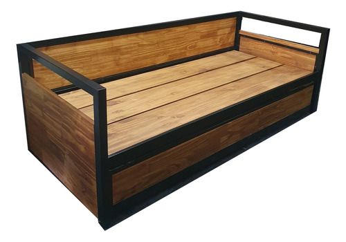 Divan Cama Con Carrito Deslizable Industrial Hierro Madera 