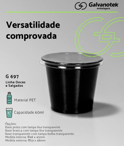 Pote Para Molho Delivery C/ Tampa 700un Galvanotek G697 60ml Cor Preta