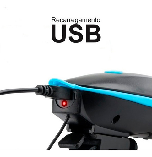 Lanterna Bike Farol Led C/ Buzina Bicicleta Recarregável Usb