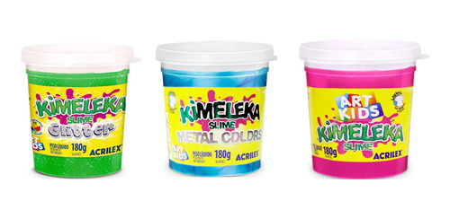 Kit 3 Slimes Kimeleca - Metálica + Glitter + Tradicional