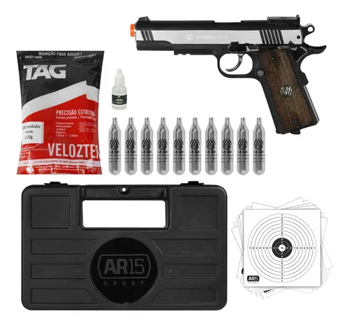 comprar Kit Arma De Airsoft 1911 Rossi 6mm Wingun 10un Co2 Bbs 0.20