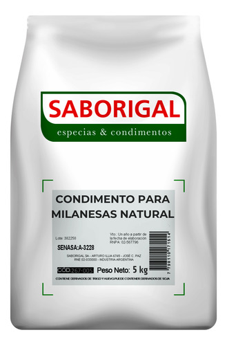 Condimento Para Milanesas Natural X 5 Kg Saborigal