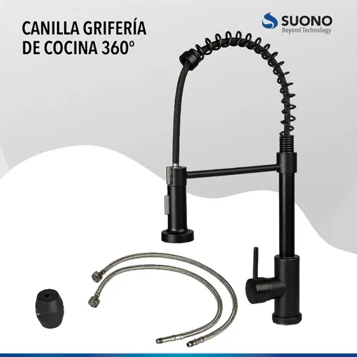 Canilla Grifer a Monocomando De Cocina Giratorio 360 Color Negro