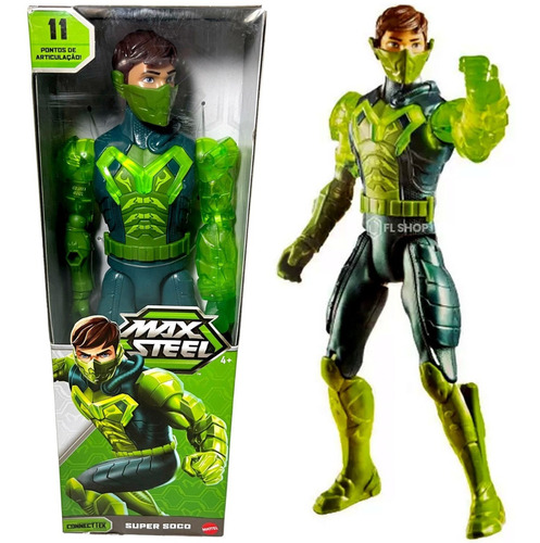 Boneco Articulado Max Steel Super Soco Original Mattel