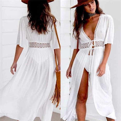 Vestido Largo Playero Para Mujer, Túnica De Pareo Con