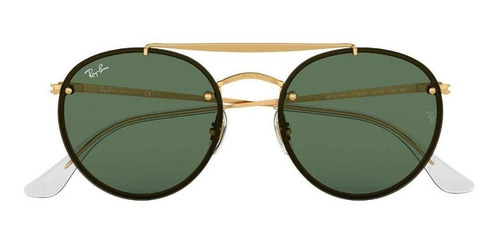 Anteojos de sol Ray-Ban Round Blaze Round Double Bridge Standard con marco de metal color matte gold, lente green clásica, varilla gold de metal - RB3614N