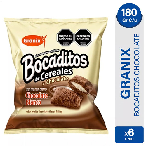 Bocaditos Cereal Rellenos Chocolate Blanco Granix - Pack X6