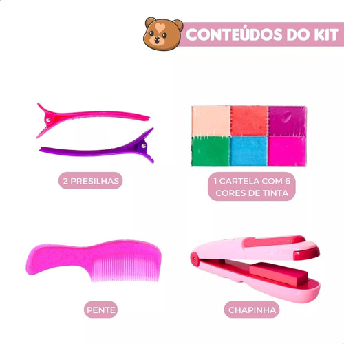 Chapinha Pinta Cabelo Mechas Colorida Make Brinquedo Criança