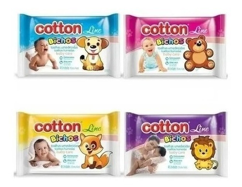 Lenços Umedecidos Com 48 Unid/cada Cotton Line Bichos