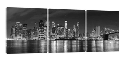 New York City Skyline Night Modern 3 Paneles Estirados ...