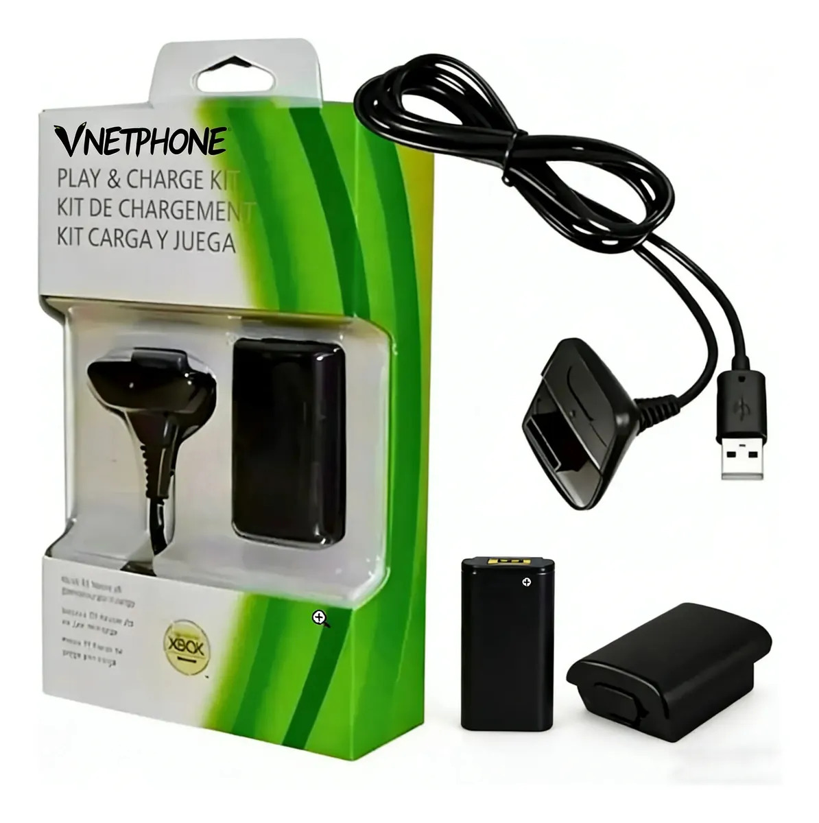 Kit Bateria Recarregável Vnetphone Para Controle Xbox 360 Com Cabo Carregador de 1,4m