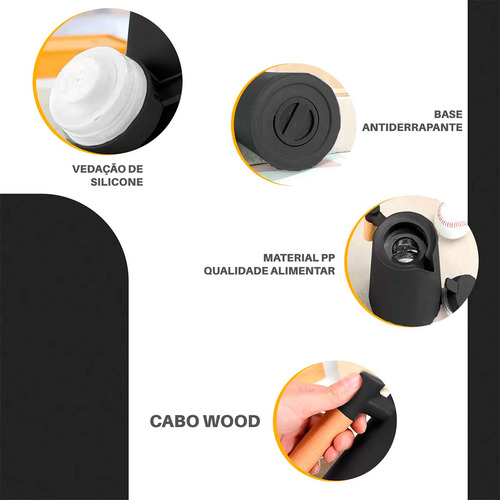 Garrafa Térmica 1 L Preta Wooden Handle Dolce Home Cor Preto