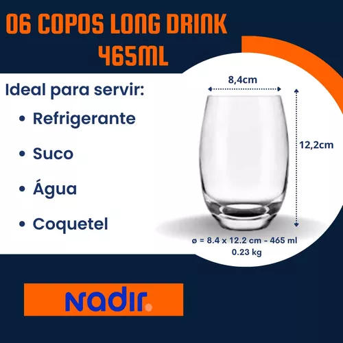 Jogo De Copos Nadir Aruba 465Ml 06 Peças - Vidro