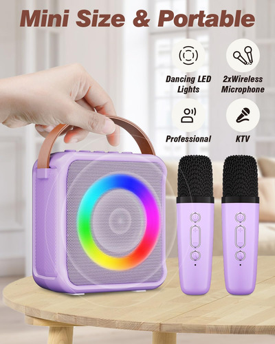 Máquina De Karaoke Mini Con Altavoz Bluetooth Y 2 Micrófonos
