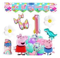 Comprar Combo Globos Peppa Pig Y George Pig Numero Topper Banderin