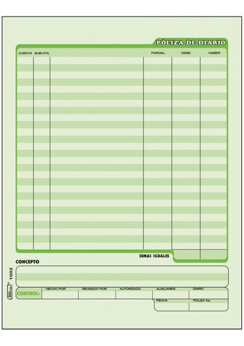 Poliza De Diario Esc.mano Printaform 1002 Carta 50 H. Verde