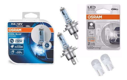 Jogo Lâmpadas Farol H4 Osram Cool Blue + Led Pingo T10 White