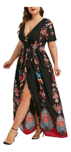 Vestido Tallas Grandes Mujer Mariposa Estampado Con Escote