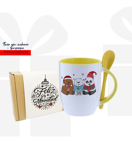 Mug Color Y Cuchara We Bare Bears Navidad + Empaque