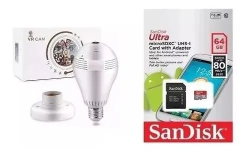 Combo Camara De Bombillo Wifi + Memoria Sd Sandisk 64g