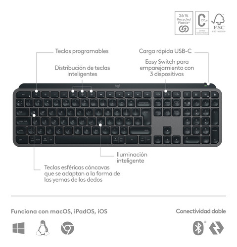 Teclado Logitech Mx Keys S Inalámbrico Rf Bluetooth Grafito