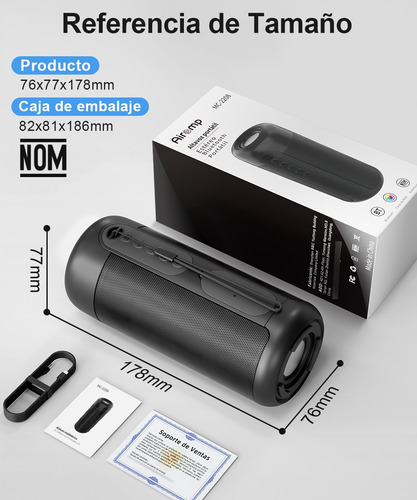 Bocina Bluetooth Portátil Altavoz Bateria Recargable Radio Negro