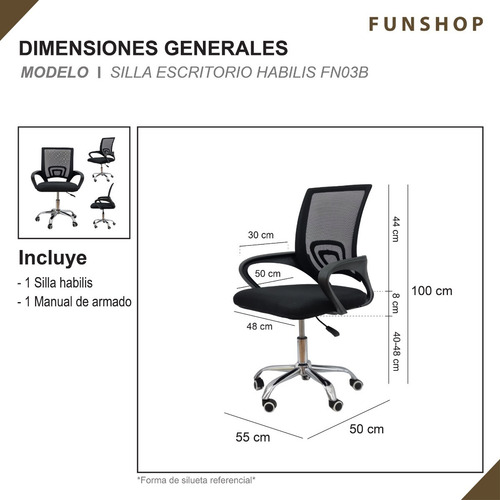 Imagen 6 de 7 de Silla Escritorio De Oficina Ergonómica Negra Habilis / Fn3b