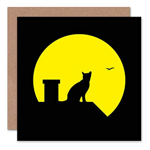 Wee Blue Coo Halloween Black Cat Moon Roof Silueta Ilustraci