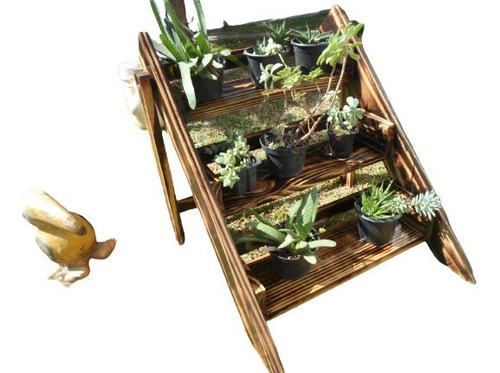 Mini Escadinha Madeira Queimada P/ Vasos Plantas Decorativas