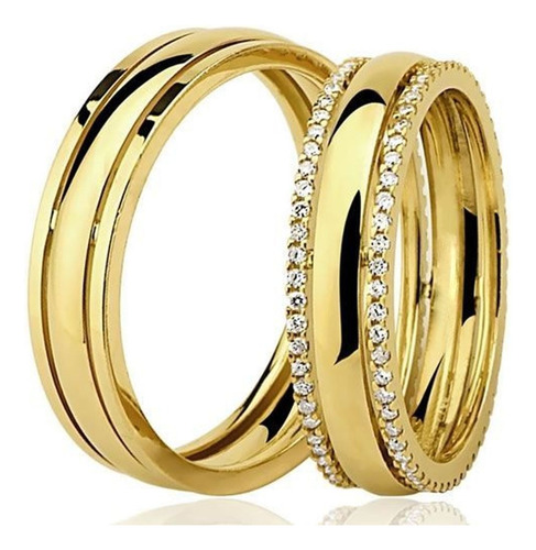 Par Alianças Ouro 18k Abauladas 6mm 80 Zircônias Com 12gr