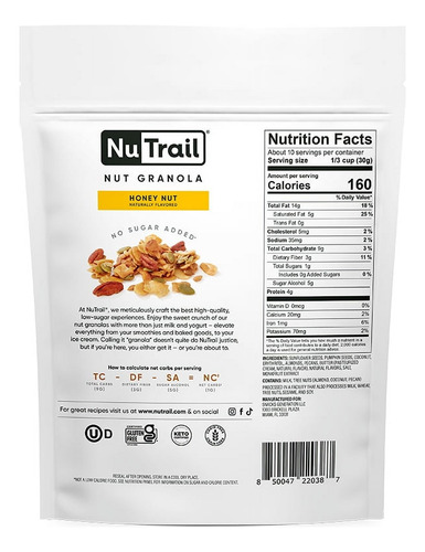 Nutrail Keto Nut Granola - Honey Nut Gluten Free 312 Gr