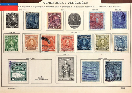 Venezuela 14 Estampillas Antiguas Bolívar 1882 - 1932