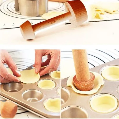 Tart Pastry Tamper Mini Pan Madera Madera Shell Muffin Metal