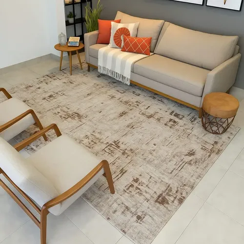 Tapete De 3,00x2,00 Moderno Antiderrapante Sala + Brinde 3 M 2 M Bege E Marrom