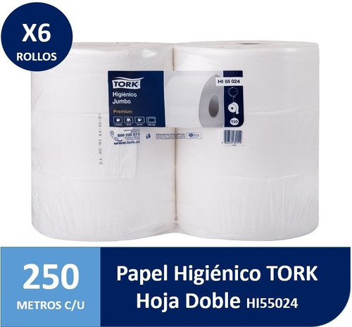 Papel Higiénico Jumbo Tork Premium 6 Rollos De 250 Metros