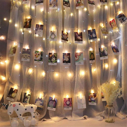 Cadena De Luz Led 20 Clips De Fotos 3.2m Con Clip De Cable