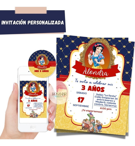 Invitación De Blanca Nieves Digital Personalizada 