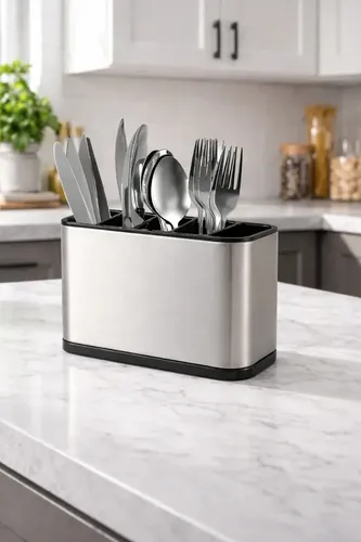 Porta Talheres Escorredor Aço Inox 4 Divisórias  Organizador Cozinha Secagem Rápida - Marca Kapwing Escorredor De Talheres Inox