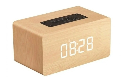 Reloj De Madera Digital Bluetooth Bocina Portátil Inalámbric