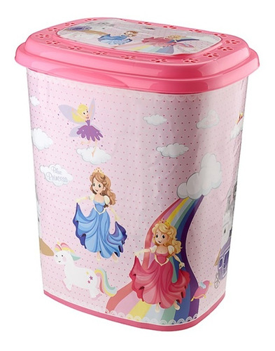 Cesto Plástico De Ropa Perfect Home Princesas C/tapa 45l Ub