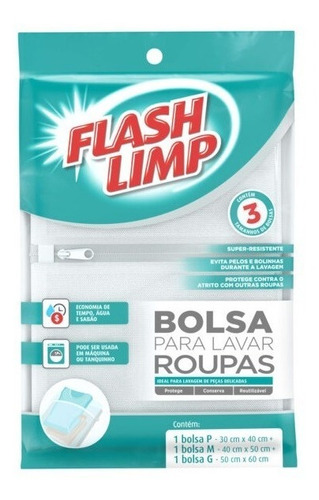 Bolsa Para Lavar Roupas Delicadas Com 3 P M G - Flash Limp