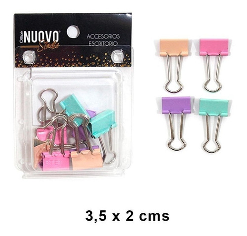 Set Clip Apretadores Pastel Doble Clips Office Nuovo Color Rosa