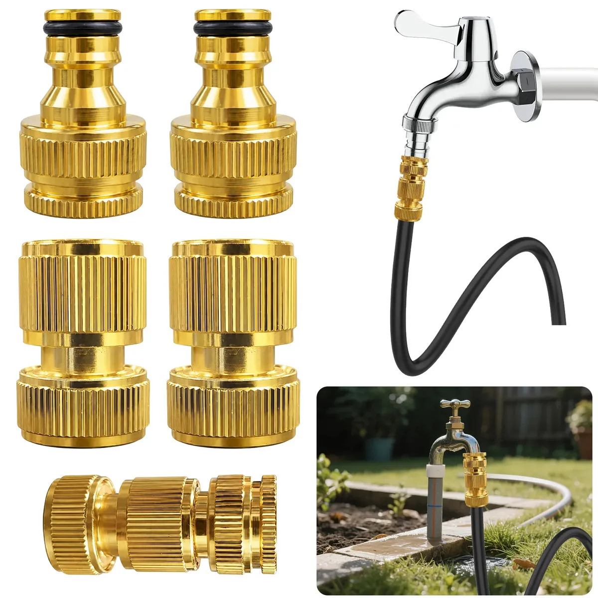 Adaptador Mangueira Engate Rápido Kit 2, Engates Rápidos Mangueira e Adaptador Torneira para Mangueira 3/4, Engate Mangueira Jardim com Bicos 1/2 e 3/4 para Irrigação Lavagem Carro