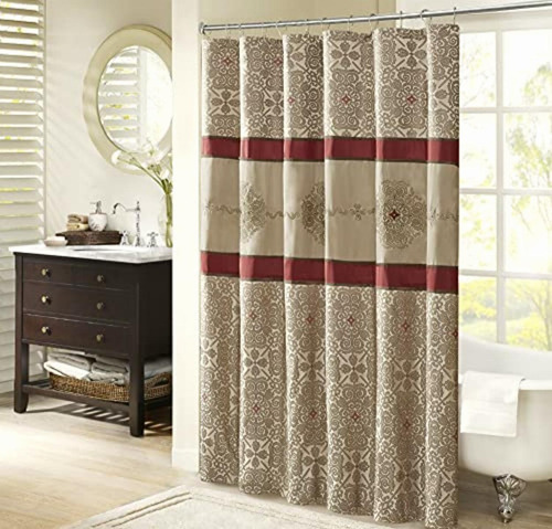 Donovan Design Weave Red Shower Curtain , Jacquard