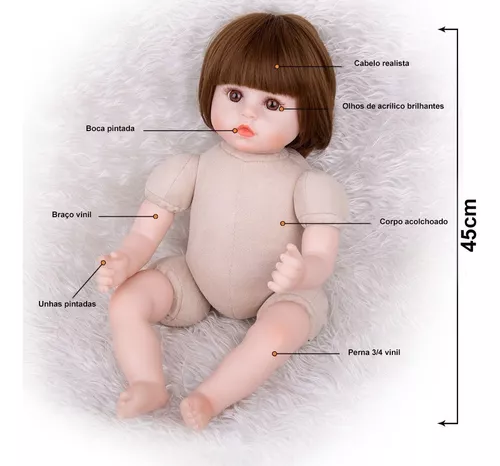Boneca Bebê Reborn Vinil Menina Corpo Tecido 50cm Inmetro
